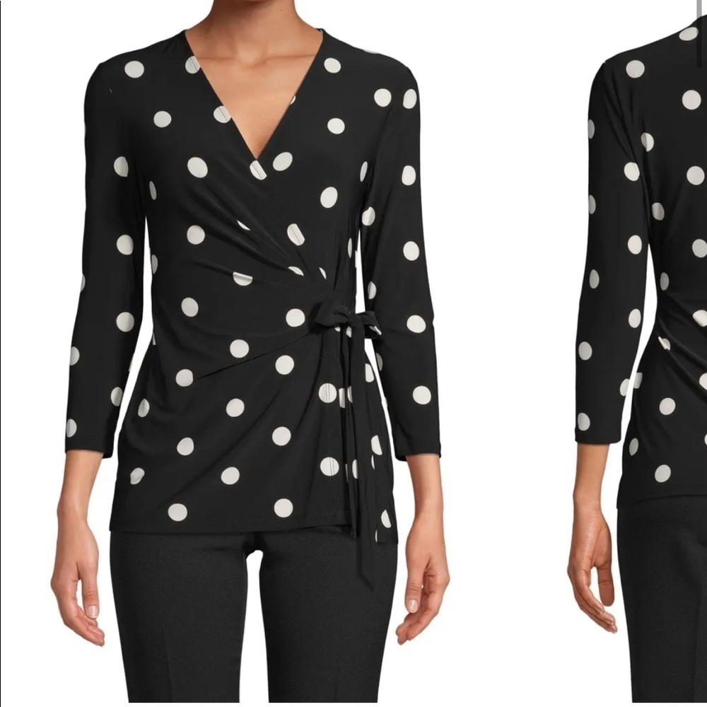 Anne Klein Dot Faux Wrap Top new
